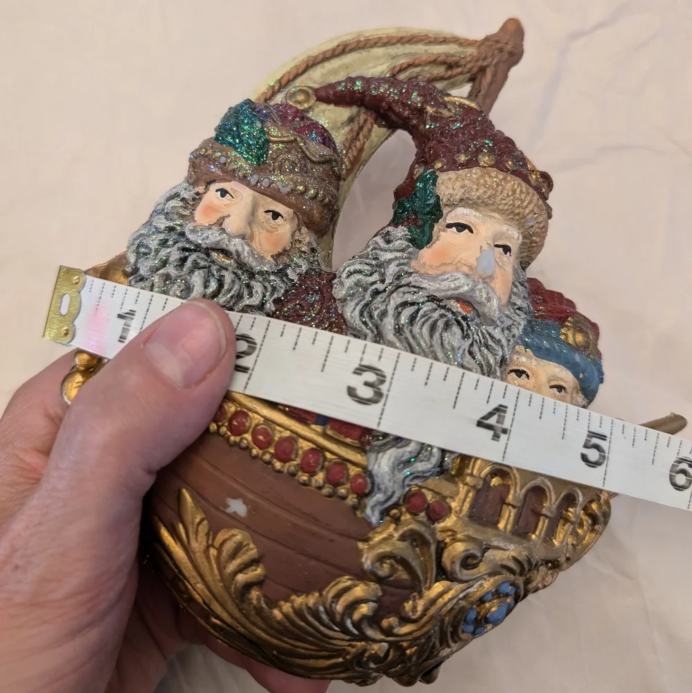 Vtg Santa Viking Ship Christmas Ornament 6 1/2